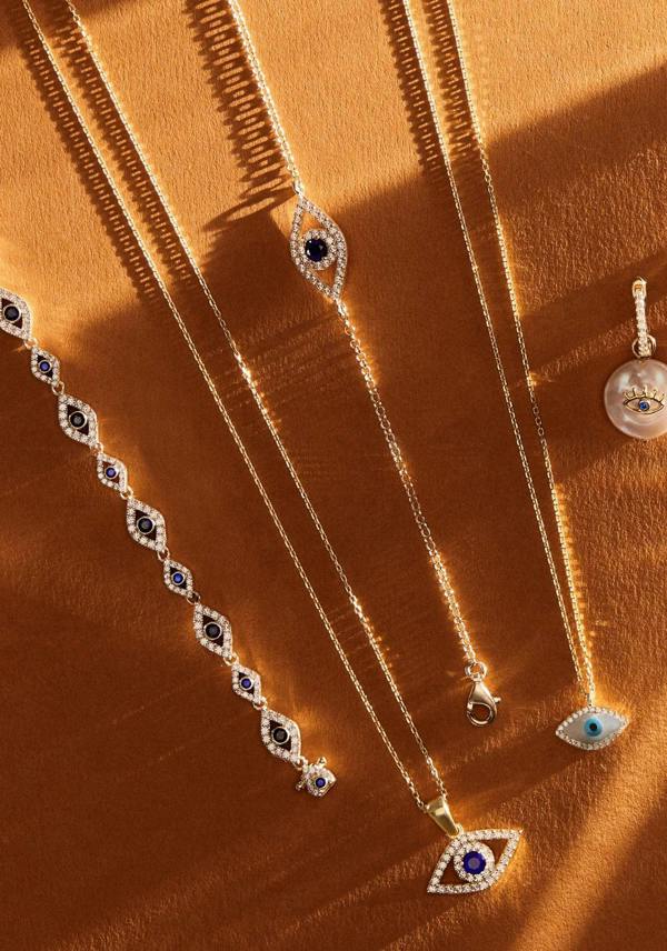 Latelita Evil Eye Elliptical Necklace Blue Gold