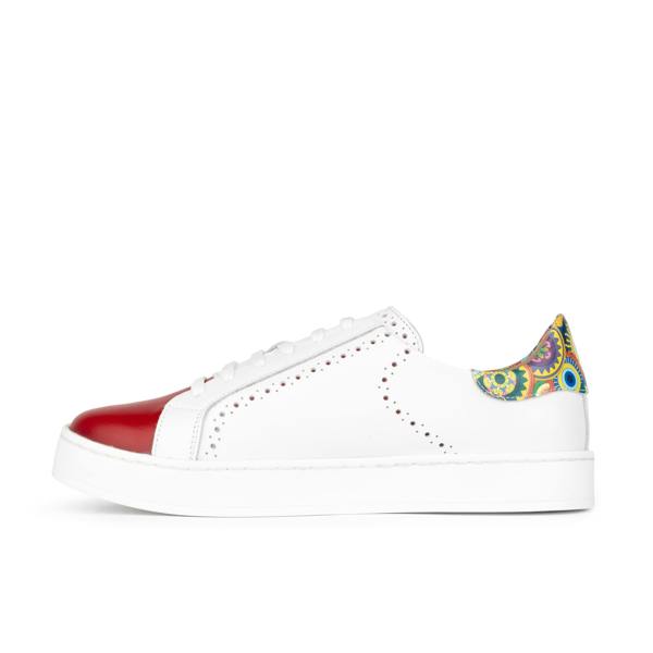 Embassy London Serena - Red & Signature Print - Women’s Leather Trainer with Brogue Details