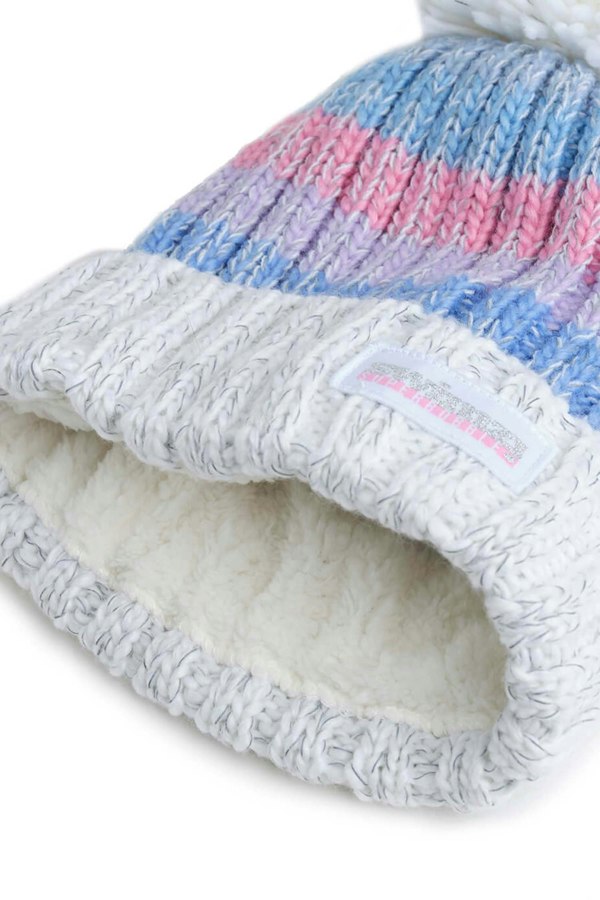 SuperBobble Gradient Northern Lights Beanie Bobble Hat - White, Blue & Pink