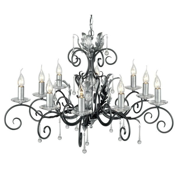 10 Bulb Handmade Chandelier Hanging Pendant LIght Black Silver LED E14 60W Bulb Loops