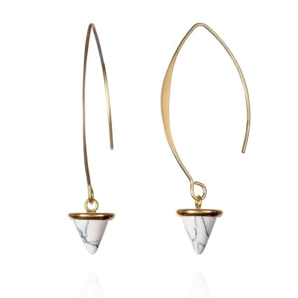 Long Gold Dangle Earrings for Women with Howlite Stones - namana.london