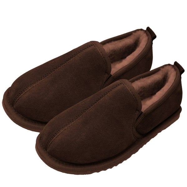 Eastern Counties Leather Mens Sheepskin Lined Hard Sole Slippers - Chocolate