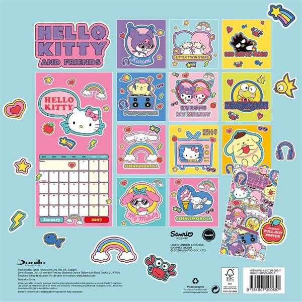 Hello Kitty & Friends Calendar 2027, Wall Calendars, Month To View, Entertainment, Gift