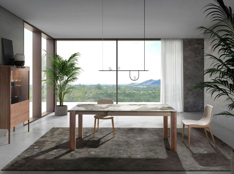 Angel Cerdá Rectangular porcelain marble and walnut extending dining table 1118