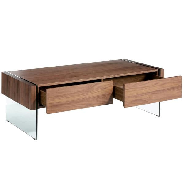 Angel Cerdá Rectangular Coffee Table Walnut and Tempered Glass 2050