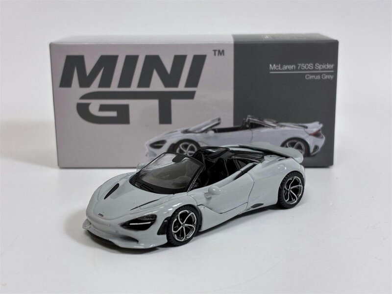 MCSlots McLaren 750S Spider Cirrus Grey LHD 1:64 Scale Mini GT MGT00973L