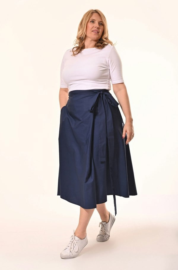 Frock Tales Illusion Midi Wrap Skirt With Pockets - Navy