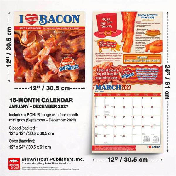 I Love Bacon Calendar 2027, Wall Calendars, Month To View, Lifestyle, Gift