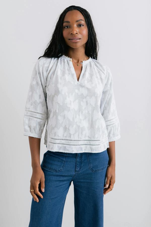 Lily & Me Zoe Cotton Jacquard Blouse Laurel