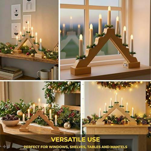 5cm Natural Wooden Pre-Lit Christmas Candle Bridge Decoration with 7 LED Flame Bulbs image 8