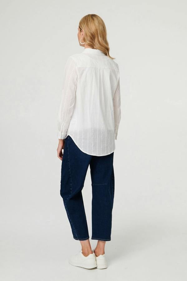 White | Embroidered Long Sleeve Textured Shirt