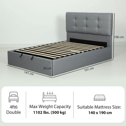 Wyld Haus Sutto 4FT6 Double Ottoman Bed with Gas Lift Storage Grey