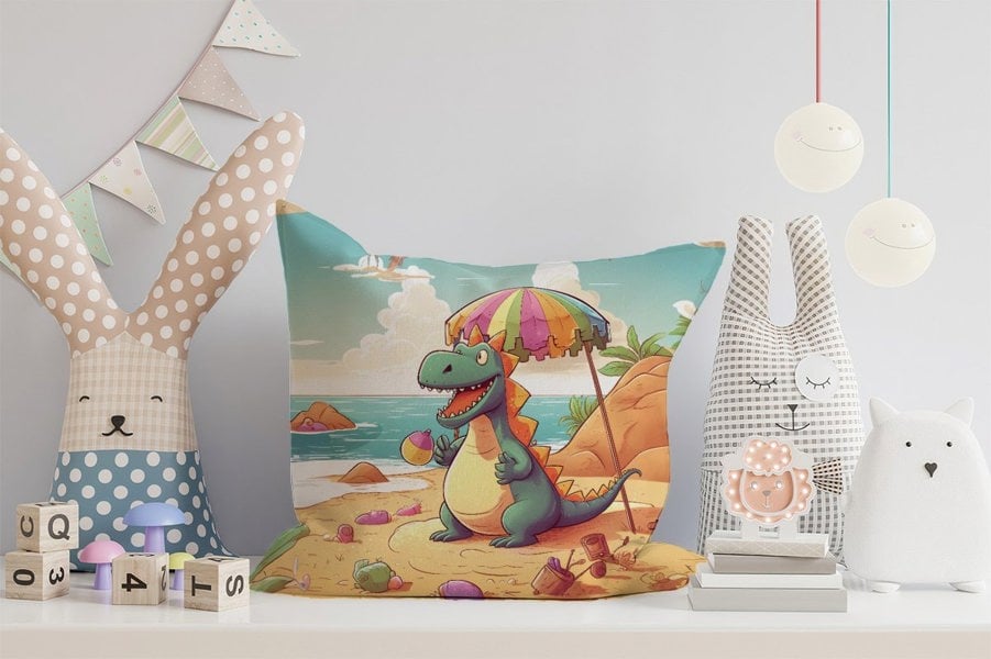 Warren Reed Dragon On A Beach Holiday Cushions