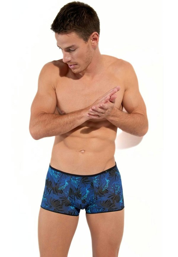 HOM - Temptation Palay Flowers Boxer Trunk, Blue - Boxers - and - Briefs.net