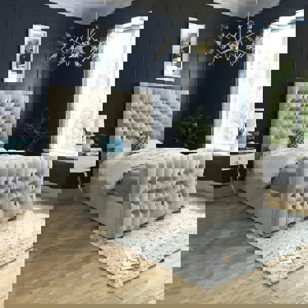 Casa Magna Mayfair Upholstered Soft Velvet Metal Bed Frame - Pink