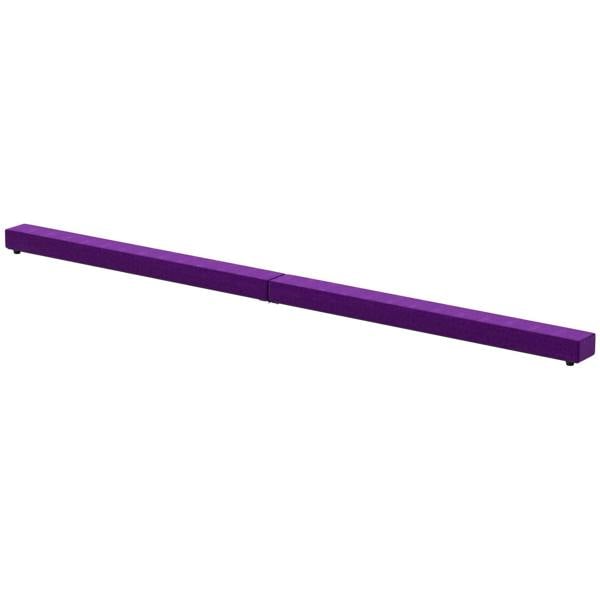 Purple folding balance beam for home gymnastics training, padded top with end sections.