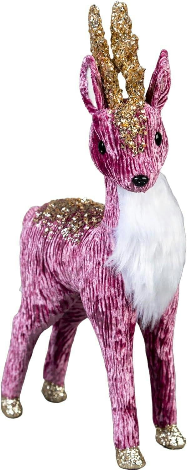 35cm Burgundy Reindeer Christmas Figurine with Velour Look, Gold Sequin Accents and Glitter Finish image 1