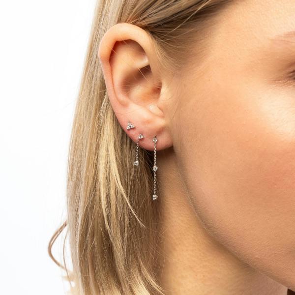 Spero London Fine Triple Diamond Drop Single Earring 14ct Solid Gold