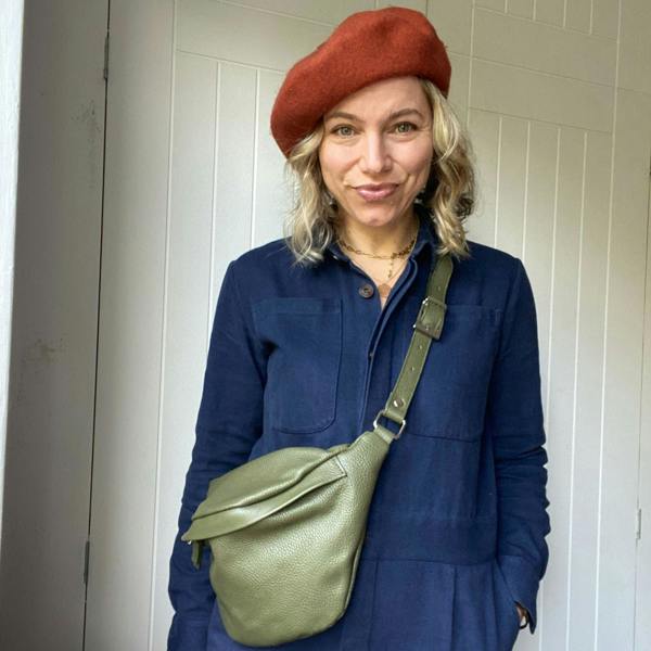  khaki green large leather bumbag