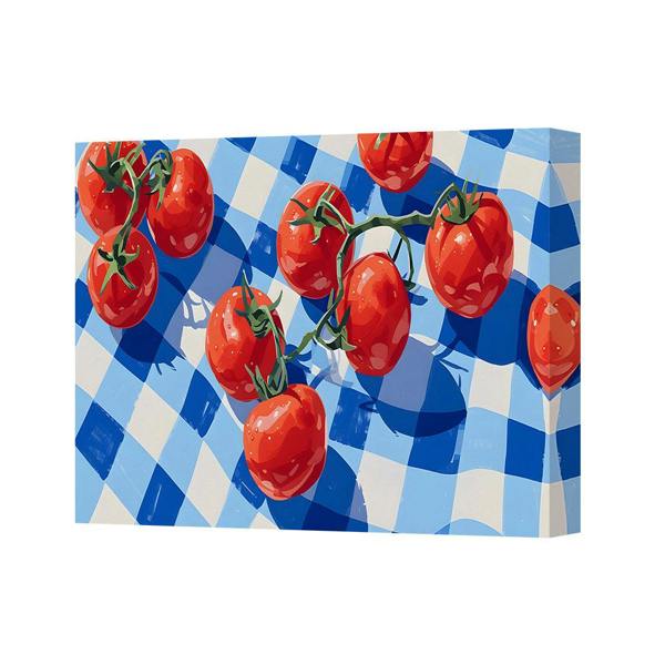Benjamin Tate Design Vibrant Tomatoes On Blue Checkerboard Canvas Art Print