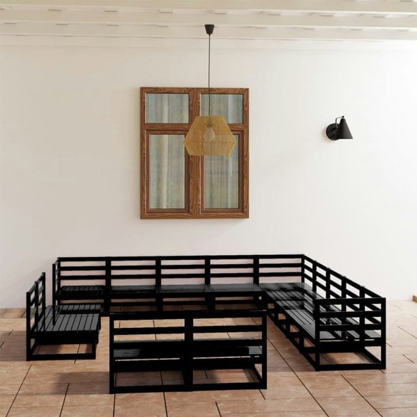 Berkfield 13 Piece Garden Lounge Set Black Solid Pinewood