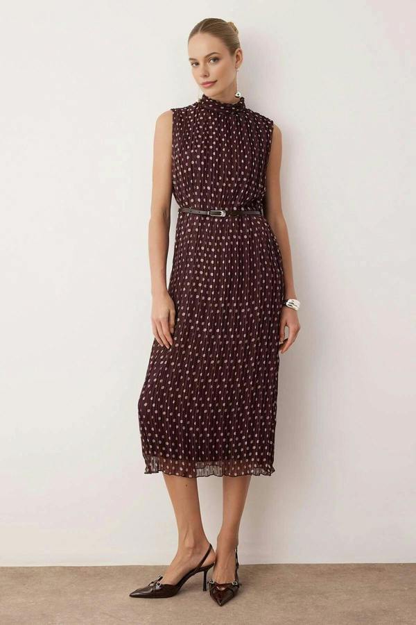 WOVCOR Belted Midi Woven Dress