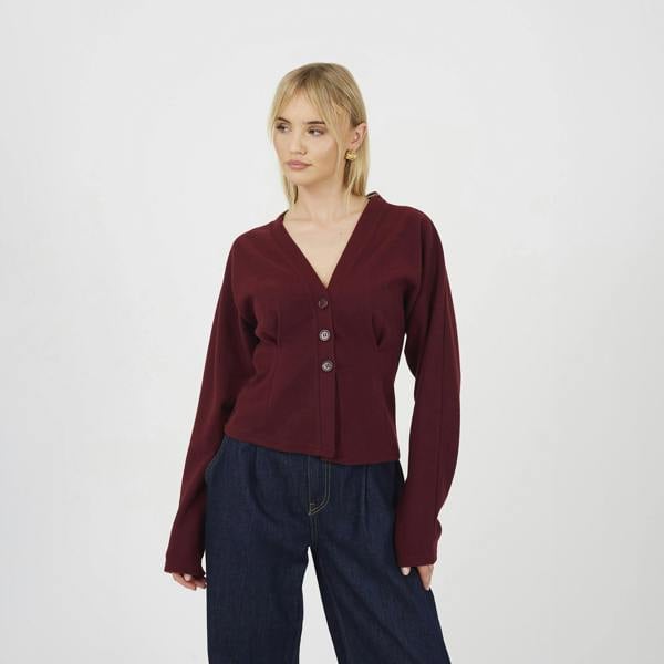 Brave Soul Burgundy Long Sleeve Button Down Top With Pleats - Burgundy Image 1
