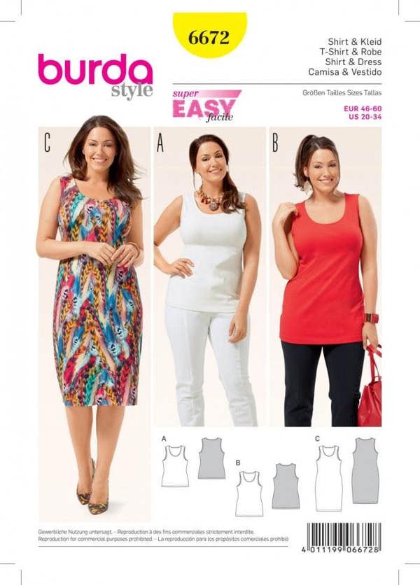 Burda Sewing Pattern 6672 Dresses and Tops For Women, 20 to 34 - Beginner, Easy