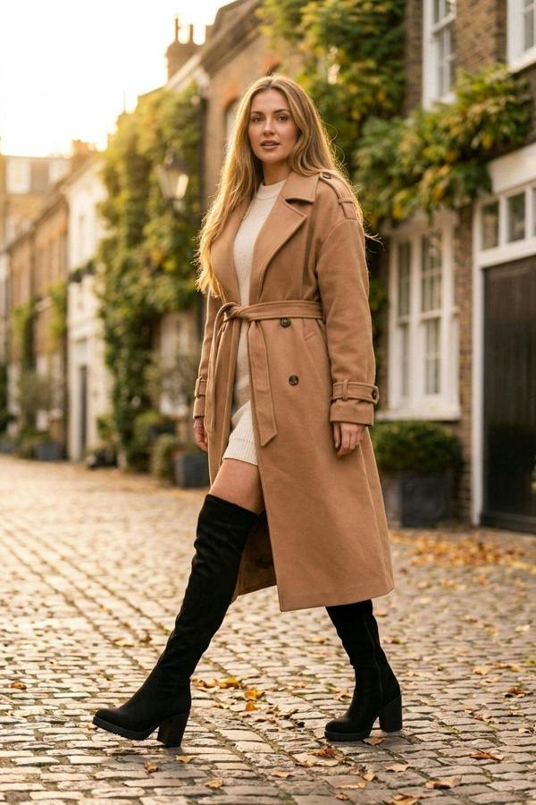 Genevieve Over The Knee Block Boots - Black Suede