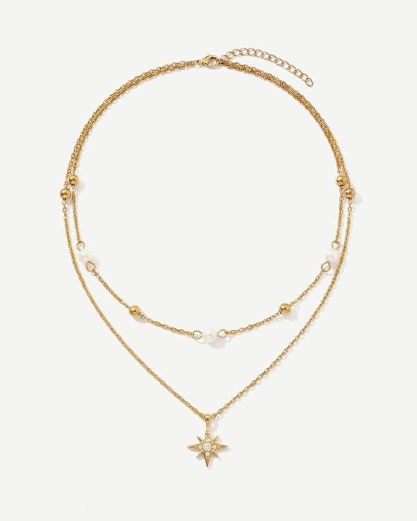 Elk & Bloom 14K Gold Double Star Satellite Pendant Necklace