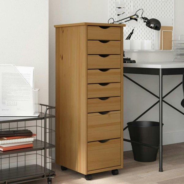 Berkfield Rolling Cabinet with Drawers MOSS Honey Brown Solid Wood Pine