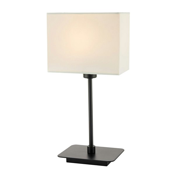 Contemporary Matte Black Bedside Table Lamp with White Cotton Fabric Shade Image 1