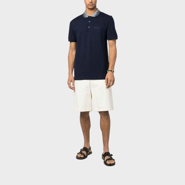 Missoni Contrast Collar Polo Shirt Navy Contrast Space Dyed Navy White