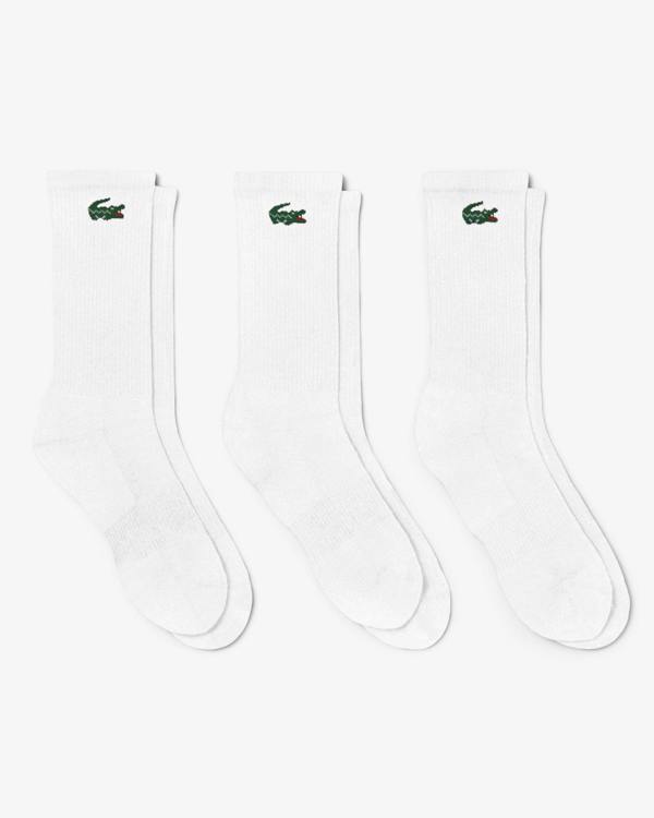 Lacoste 3 - Pack Long Mens Sport Socks - White 001 | CHO | Designer Mens Socks
