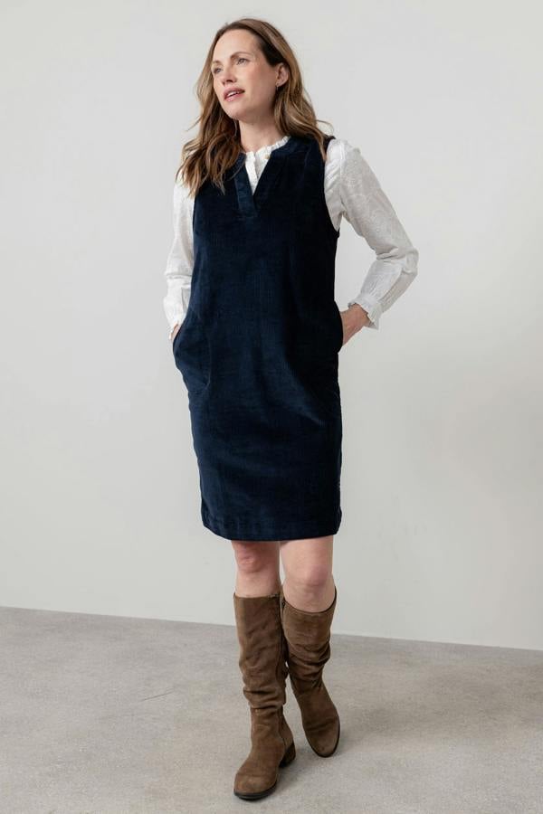 Lily & Me Belle Stretch Cotton Jumbo Cord Dress Navy