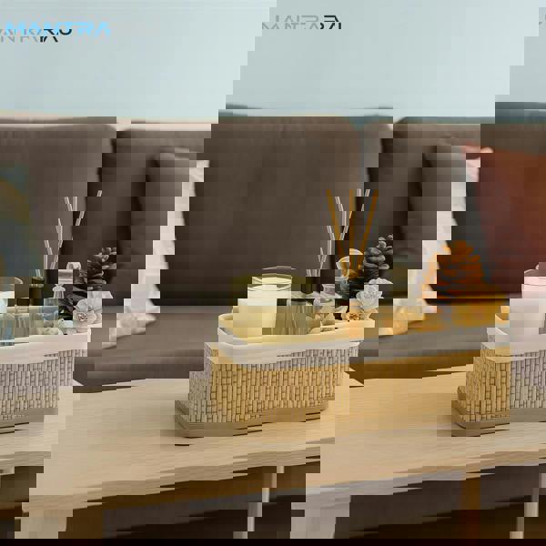 MANTRARAJ Bamboo 3PCS Rectangular Shelf Basket Set 3 Storage Bins Storage Shelf Baskets with Lining