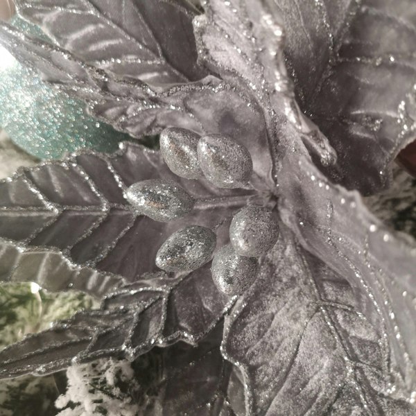 Samuel Alexander 68cm Silver Velvet Poinsettia Stem with 2 Flowers Christmas Decoration