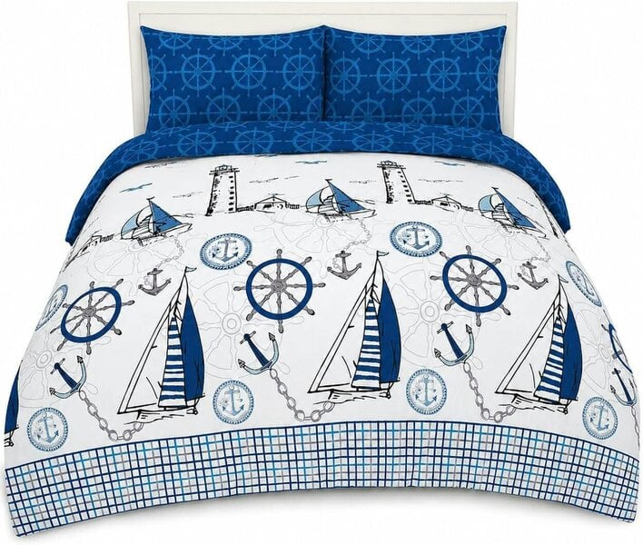 Night Zone Jake Sailor Coastal Ship Duvet Cover Set – Reversible Nautical Bedding with Pillowcases