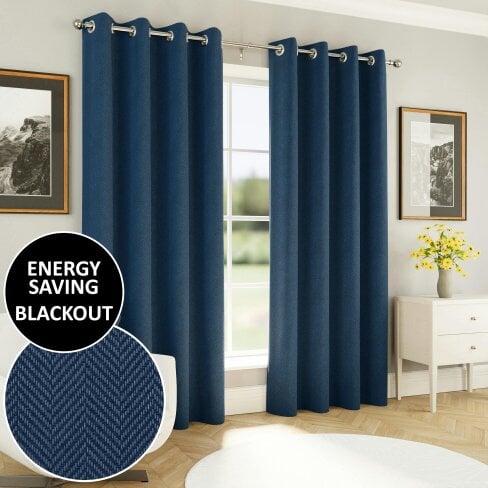 Enhanced Living Chester Herringbone Jacquard Blackout Eyelet Curtains - Bedroom & Living Room