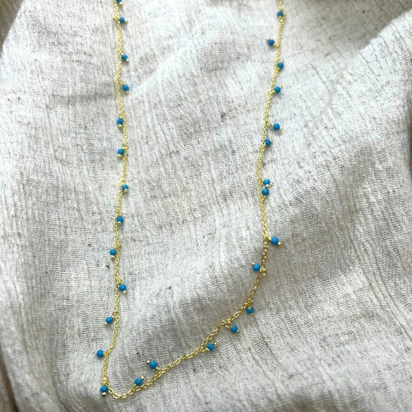 Spero London Blue Turquoise Beaded Sterling Silver Chain Necklace