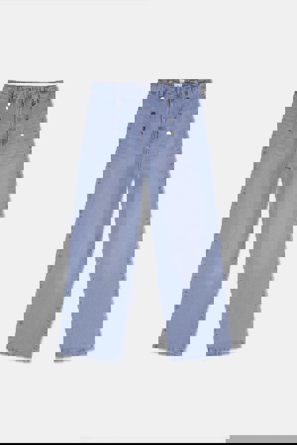 ENORSIA Sky Decorative Button Cropped Wide Leg Jeans