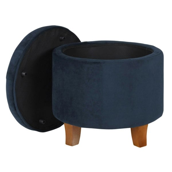 Luxury Living Cambridge Tufted Round Storage Ottoman Footstool - Ink Navy