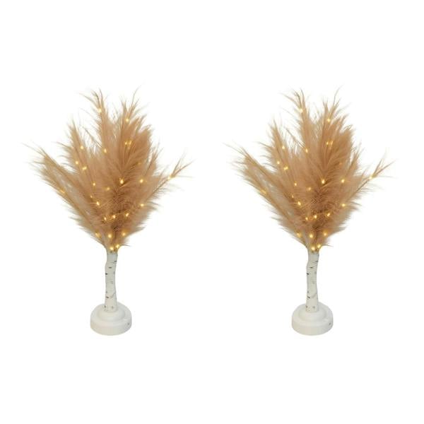 70cm Champagne Feather Tree Table Lamp with Warm White LEDs, Battery Operated Decorative Light image 4