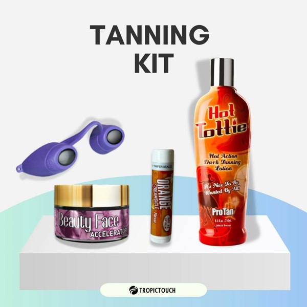 Tropic Touch Tanning Hot Tottie Tanning Kit - Hot Tottie Bottle, Goggles, Lip Balm & Face Pot Bundle