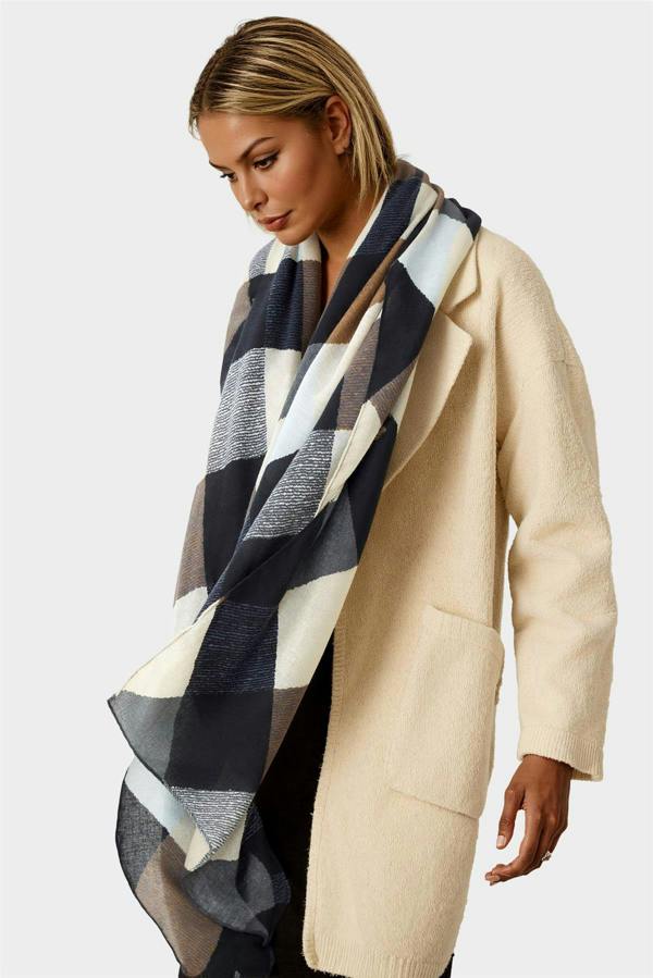 FS Collection Geo Print Scarf In Brown & Black & Grey