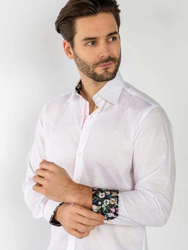 TEXTURED JACQUARD SHIRT W/ DARK FLORAL INSERT - Claudio Lugli Shirts