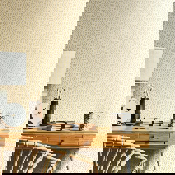 Hoopla Walls Ditsy Leaf Stripe - Hay 10m Wallpaper