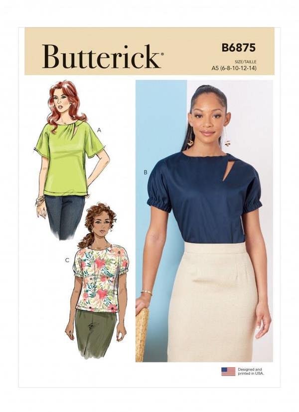 Butterick Sewing Pattern 6875, Tops for Women, A5 (6-8-10-12-14) - Easy