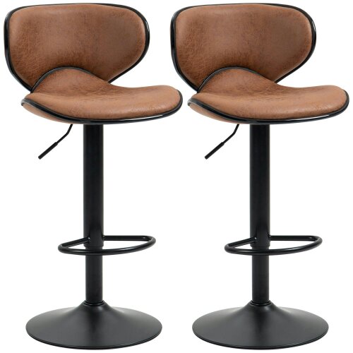 Wyld Haus Bama Microfiber Brown Adjustable Swivel Bar Stools Set Of 2 With Armless Design