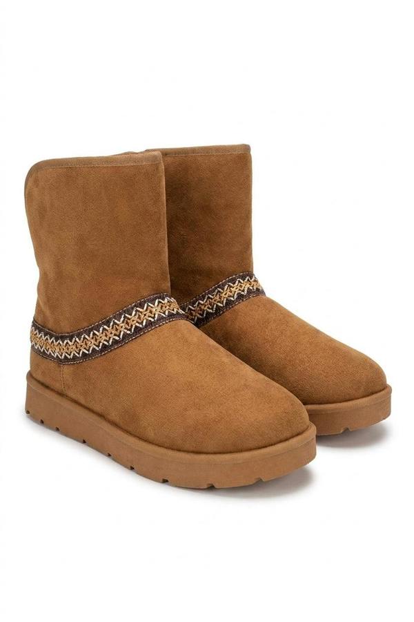 Karsie Suedette Embroidered Flat Ankle Boots - Chestnut_wb